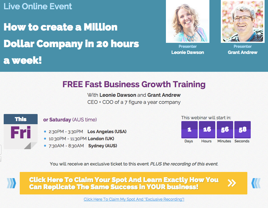 FREE BUSINESS TRAINING! “HOW TO CREATE A MILLION DOLLAR COMPANY IN 20 HOURS A WEEK”