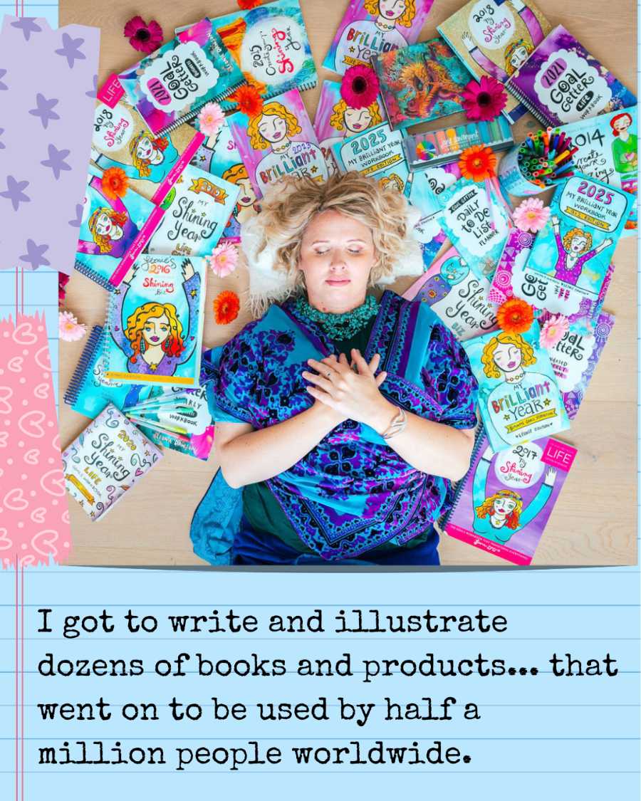 Page 5 of Leonie Dawson’s handmade collage zine about crossing $16 million in revenue