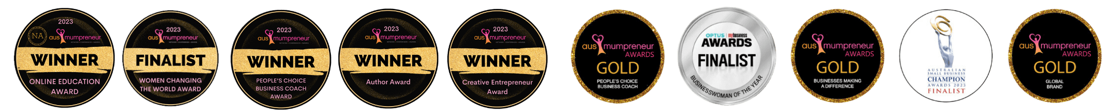Ausmumpreneur and Australian Small Business Champion award wins and finalist placings
