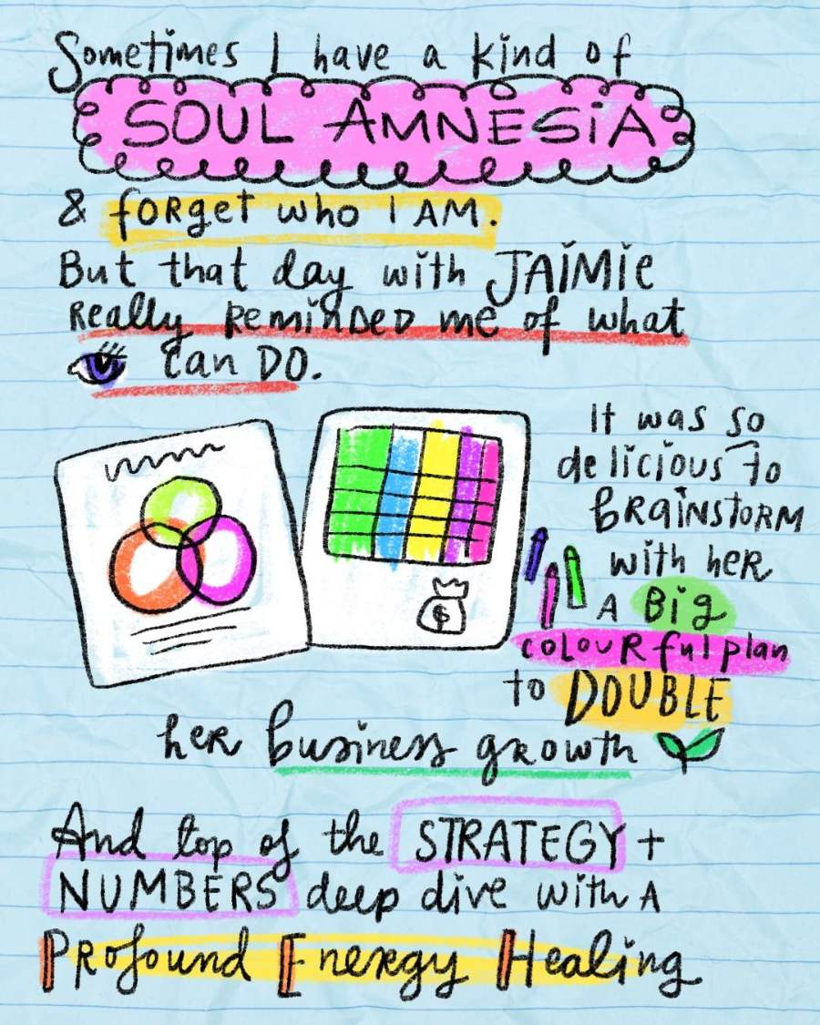 Soul amnesia, and a big colourful plan to double Jaimie's business growth.